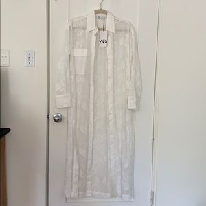 Zara White Sheer Button Up/Cover Up